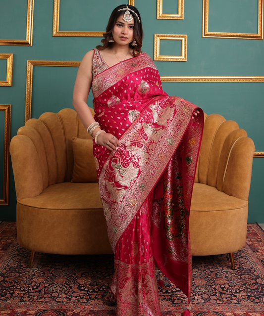 Royal Magenta Banarasi Silk Saree with Intricate Zari Weaving