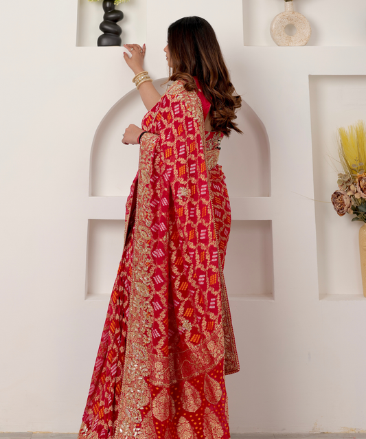 Sindoor Vilas – Pure Georgette Gajji Bandhej Saree