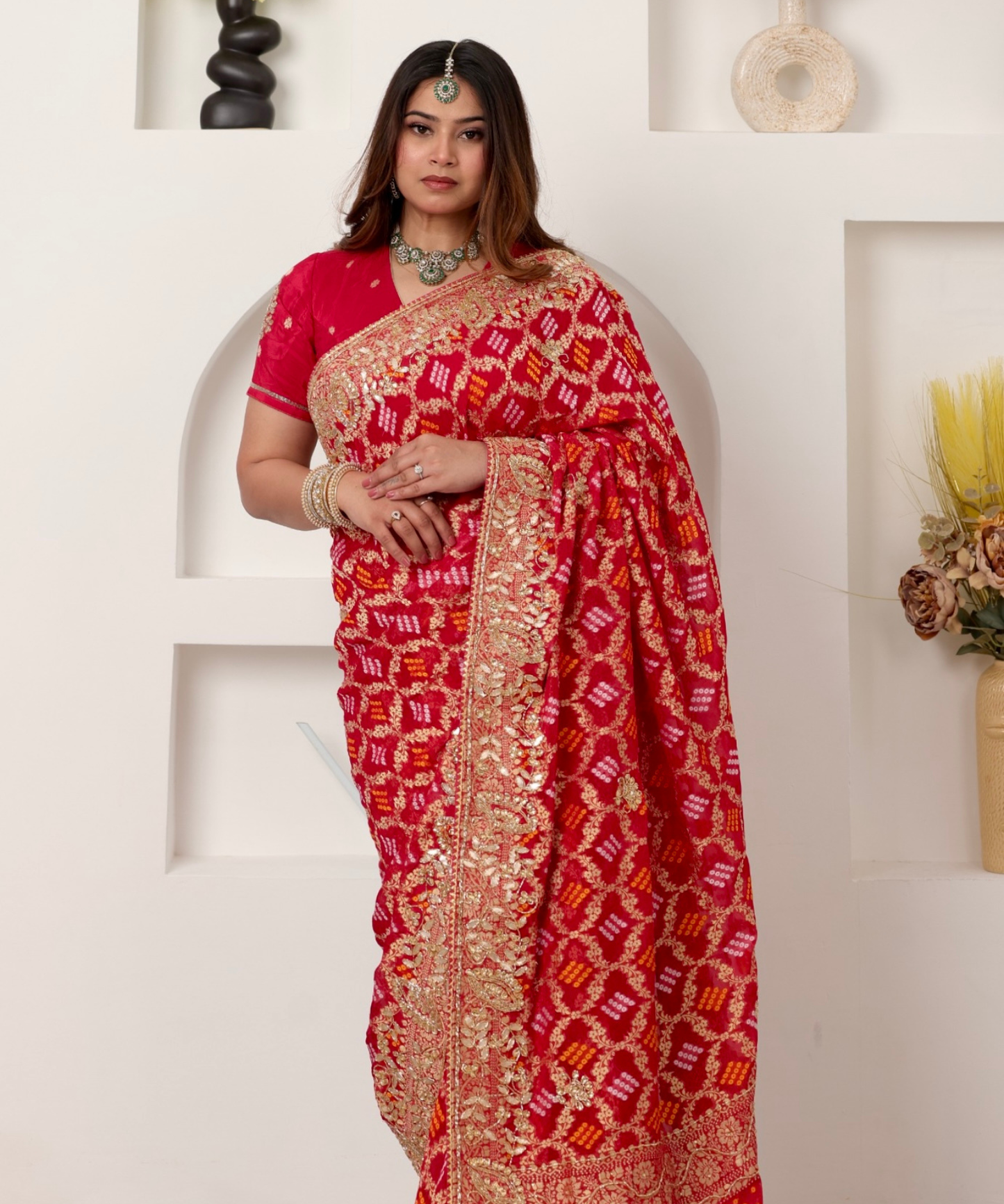 Sindoor Vilas – Pure Georgette Gajji Bandhej Saree