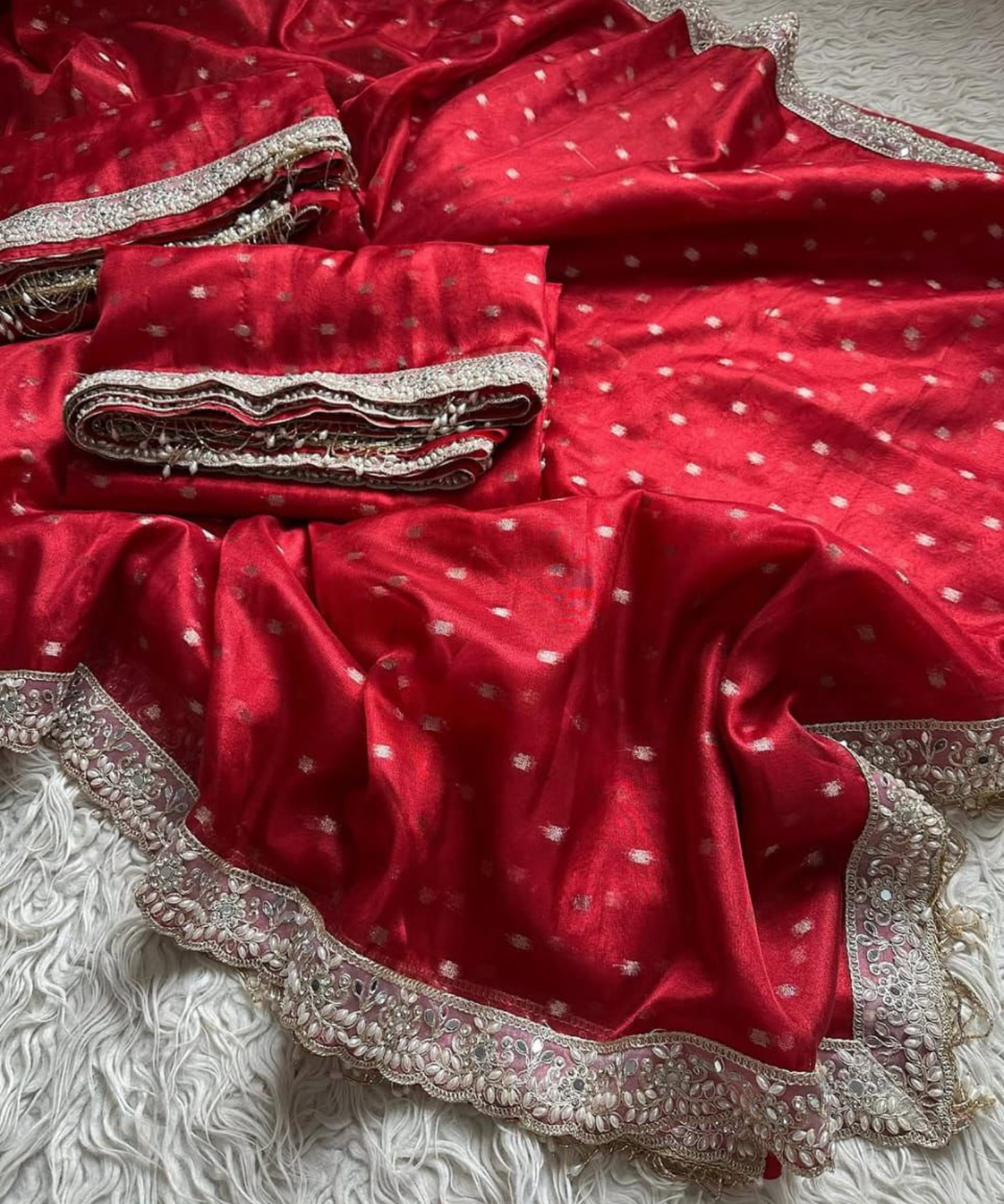 Banarasi Soft Maharani Tissue Silk Saree with Buti Weaving & Lace Border