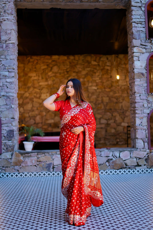 Sindoor Saaj – Karwa Chauth Special Designer Saree in Crimson Red