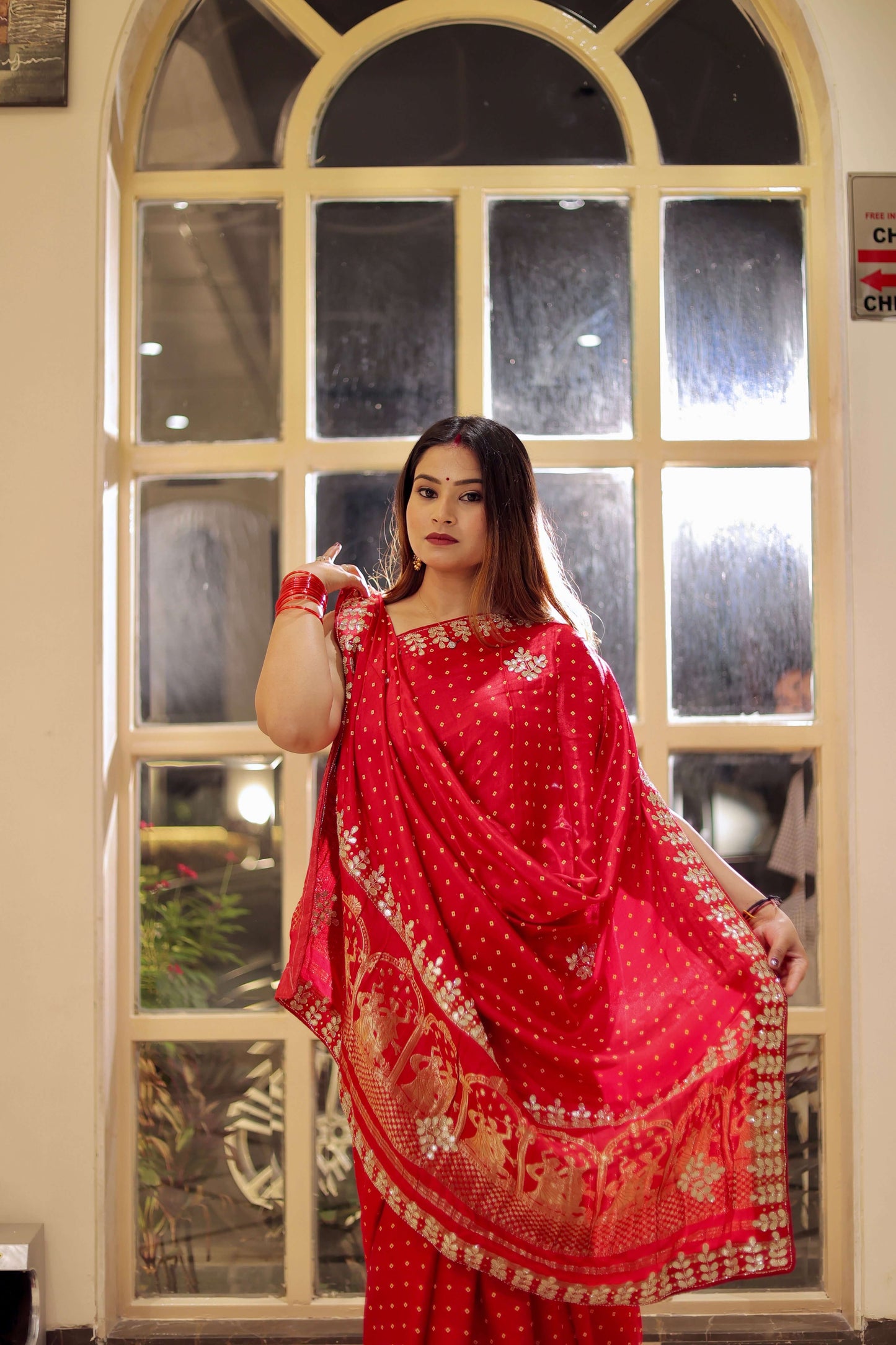 Sindoor Shringar – Karwa Chauth Special Saree in Ruby Red with Golden Detailing