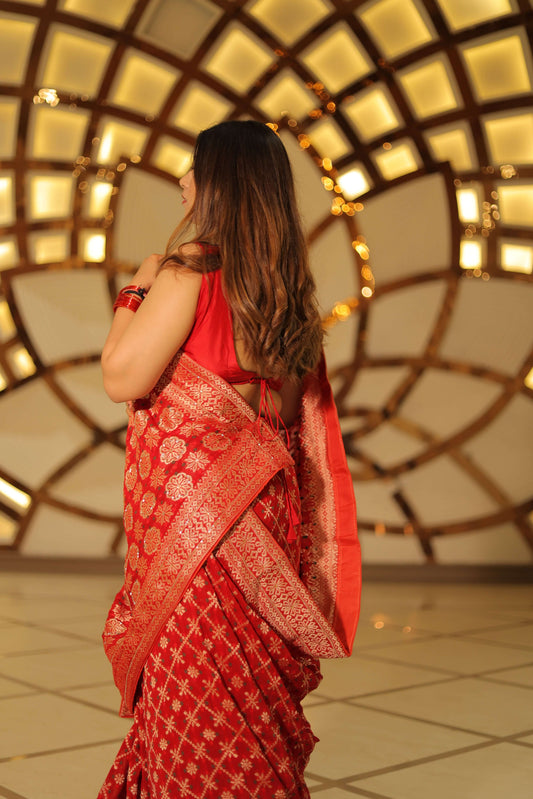 Sindoor Mohini – Karwa Chauth Special Woven Saree in Radiant Red