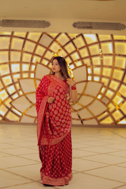 Sindoor Mohini – Karwa Chauth Special Woven Saree in Radiant Red