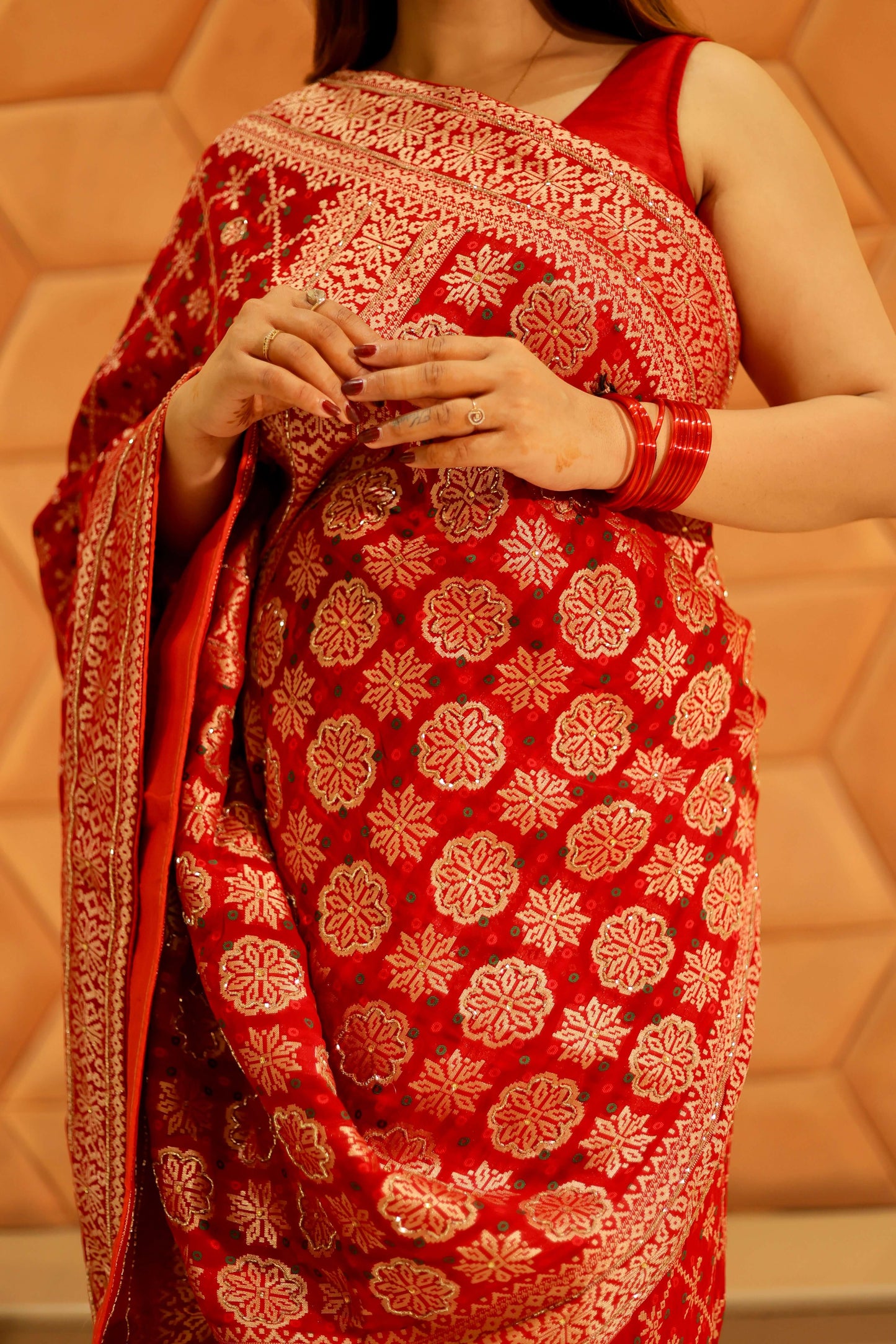 Sindoor Mohini – Karwa Chauth Special Woven Saree in Radiant Red