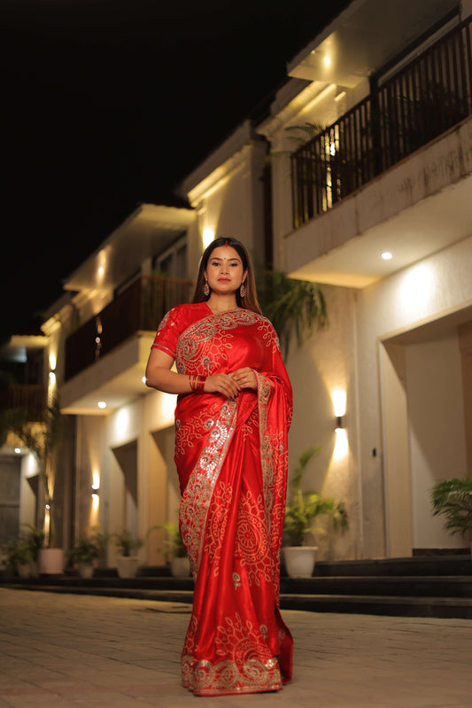 Sindoor Rooh – Karwa Chauth Special Silk Bandhani Saree with Gotta Patti Work