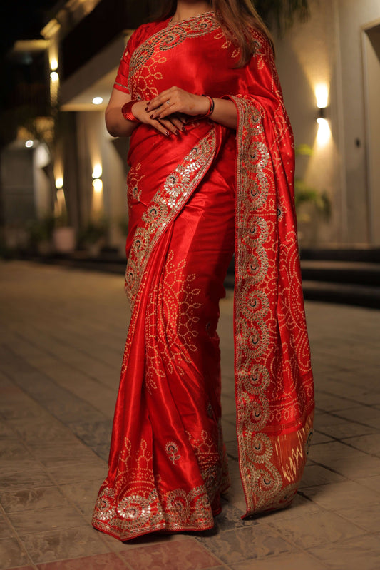 Sindoor Rooh – Karwa Chauth Special Silk Bandhani Saree with Gotta Patti Work