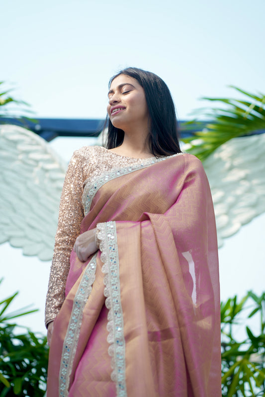 Soft Kanchipuram Tissue Silk Banarasi Saree with Handcrafted Lace Border