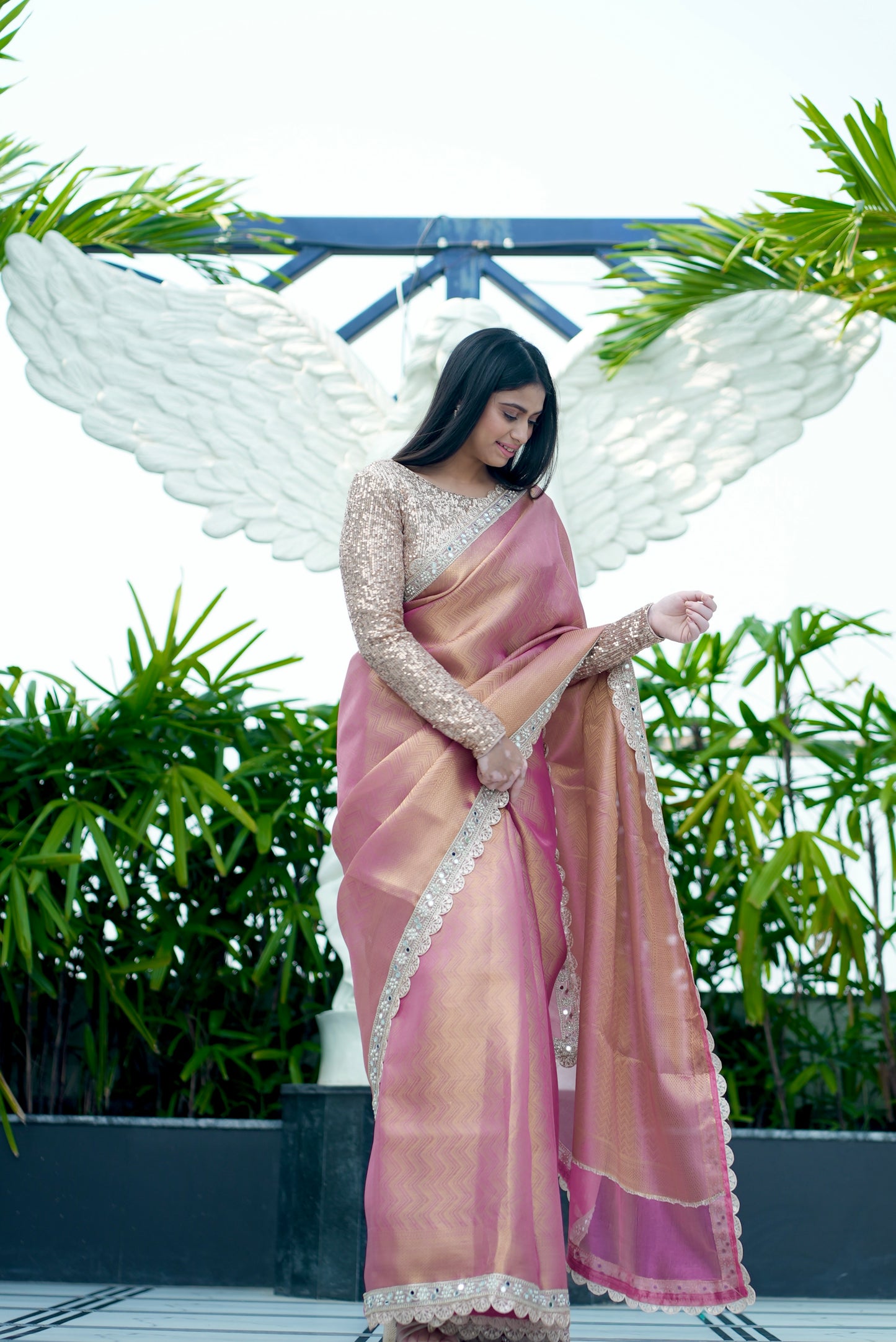 Soft Kanchipuram Tissue Silk Banarasi Saree with Handcrafted Lace Border