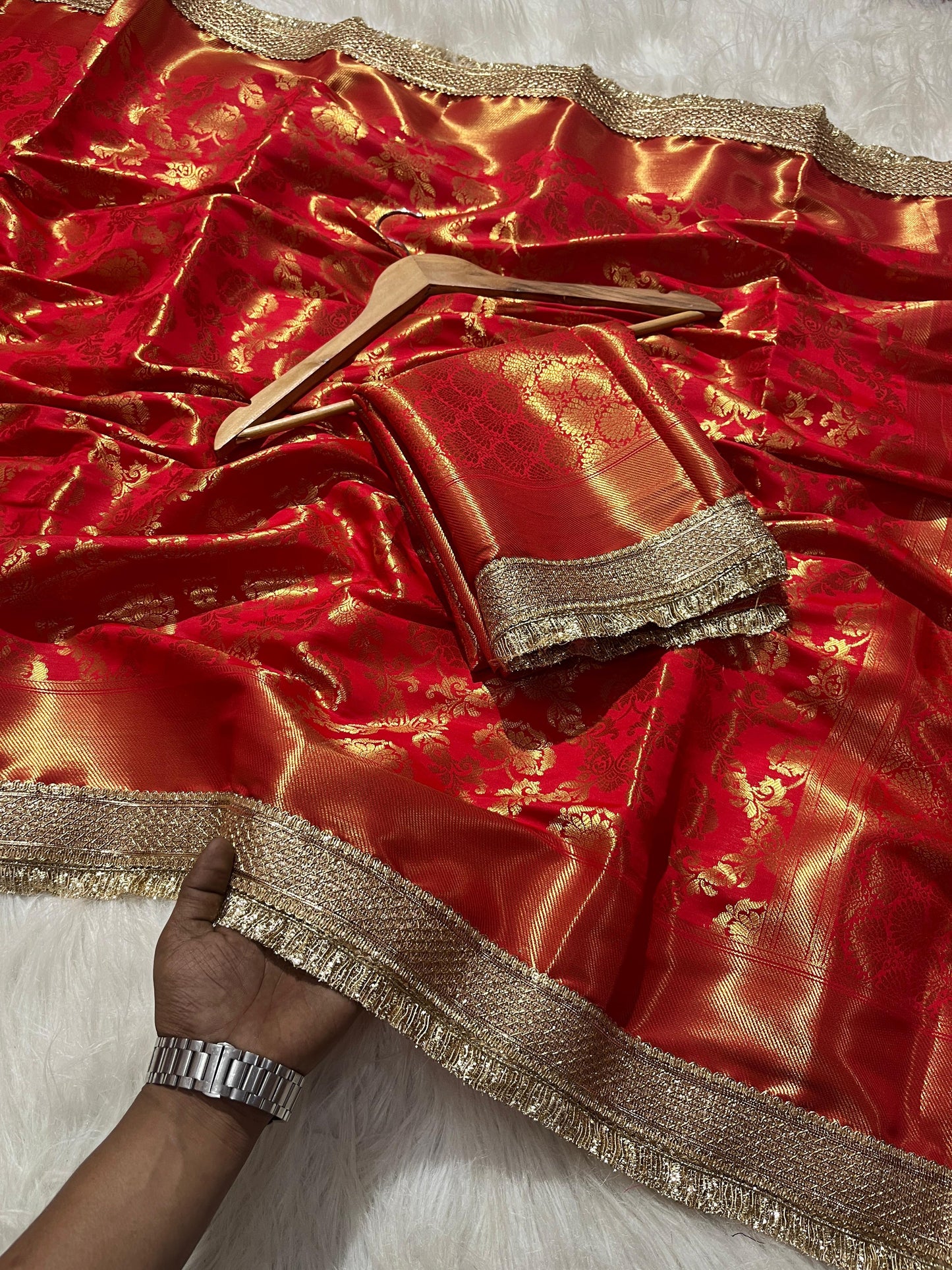 New Premium Red Banarasi Katan Silk Saree