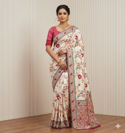 Rajwadi Kashmiri Pashmina Weaving Saree
