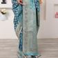 Turquoise Blue Banarasi Silk Saree with Silver Zari Weaving