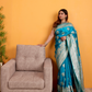 Turquoise Blue Banarasi Soft Silk Saree with Silver Zari Weaving