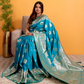 Turquoise Blue Banarasi Soft Silk Saree with Silver Zari Weaving