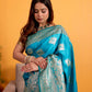 Turquoise Blue Banarasi Soft Silk Saree with Silver Zari Weaving