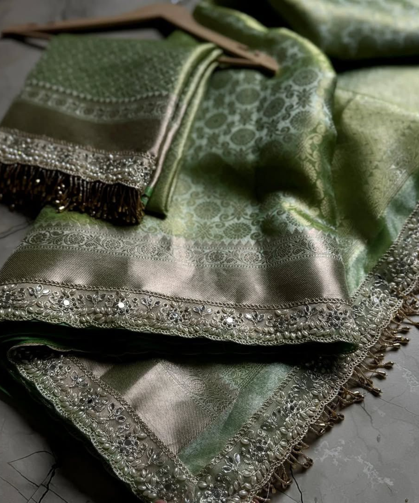 Grape Banarasi Soft Kanchi Tissue Silk Saree with Lace Border & Brocade Blouse