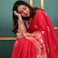 Coral Red Soft Silk Saree with Golden Zari Border