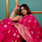 Fuchsia Pink Banarasi Art Silk Saree with Golden Zari Weaving