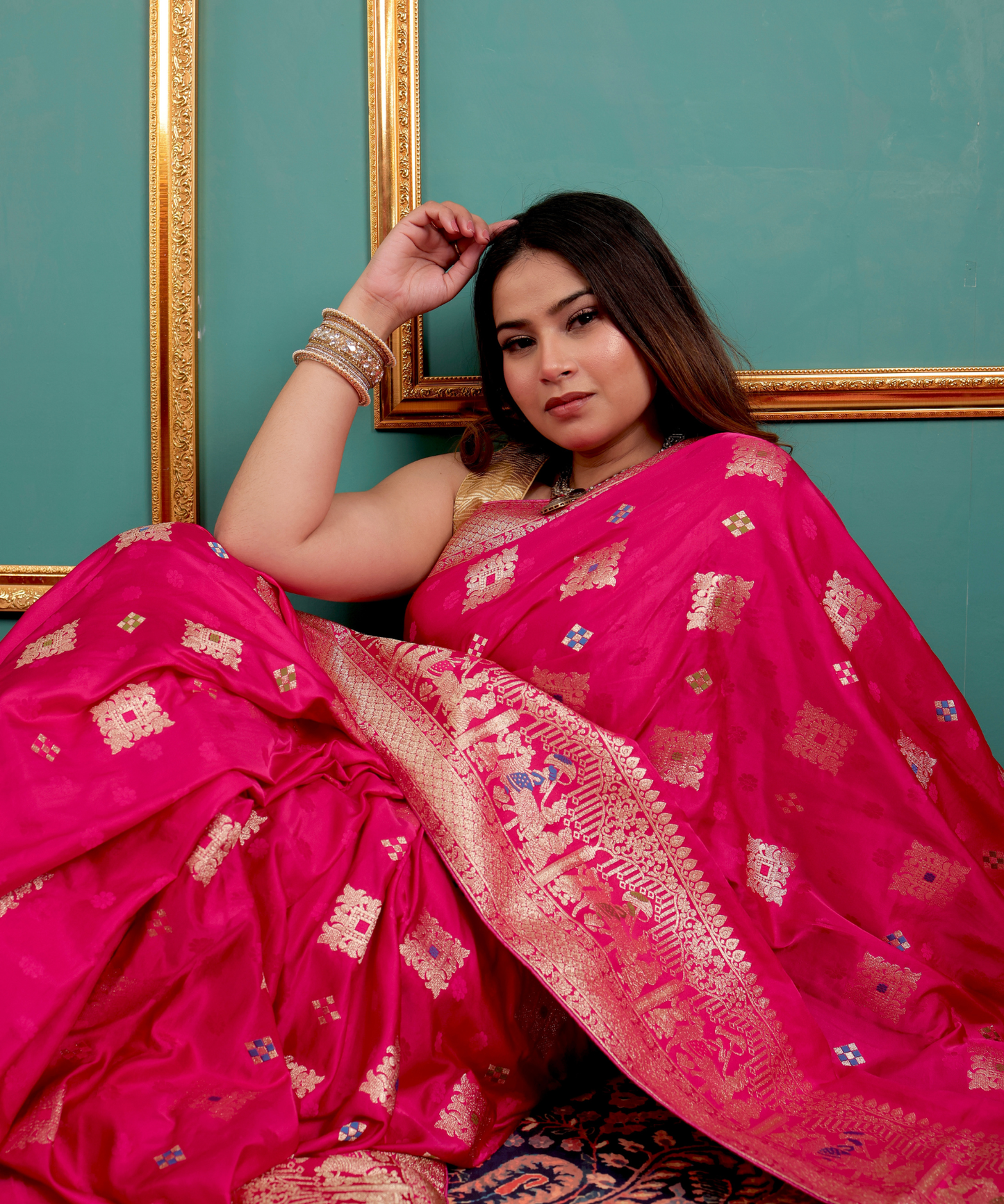 Fuchsia Pink Banarasi Art Silk Saree with Golden Zari Weaving