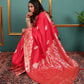 Coral Red Soft Silk Saree with Golden Zari Border