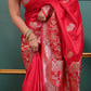 Coral Red Soft Silk Saree with Golden Zari Border
