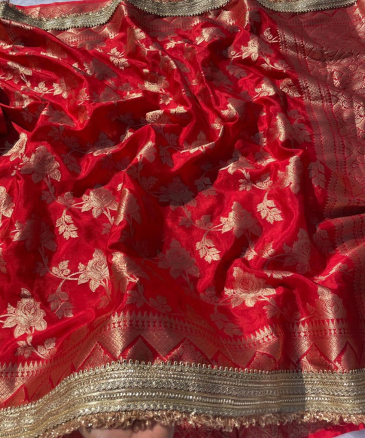Banarasi Soft Khaddi Georgette Silk Saree with Buti Weaving & Lace Border