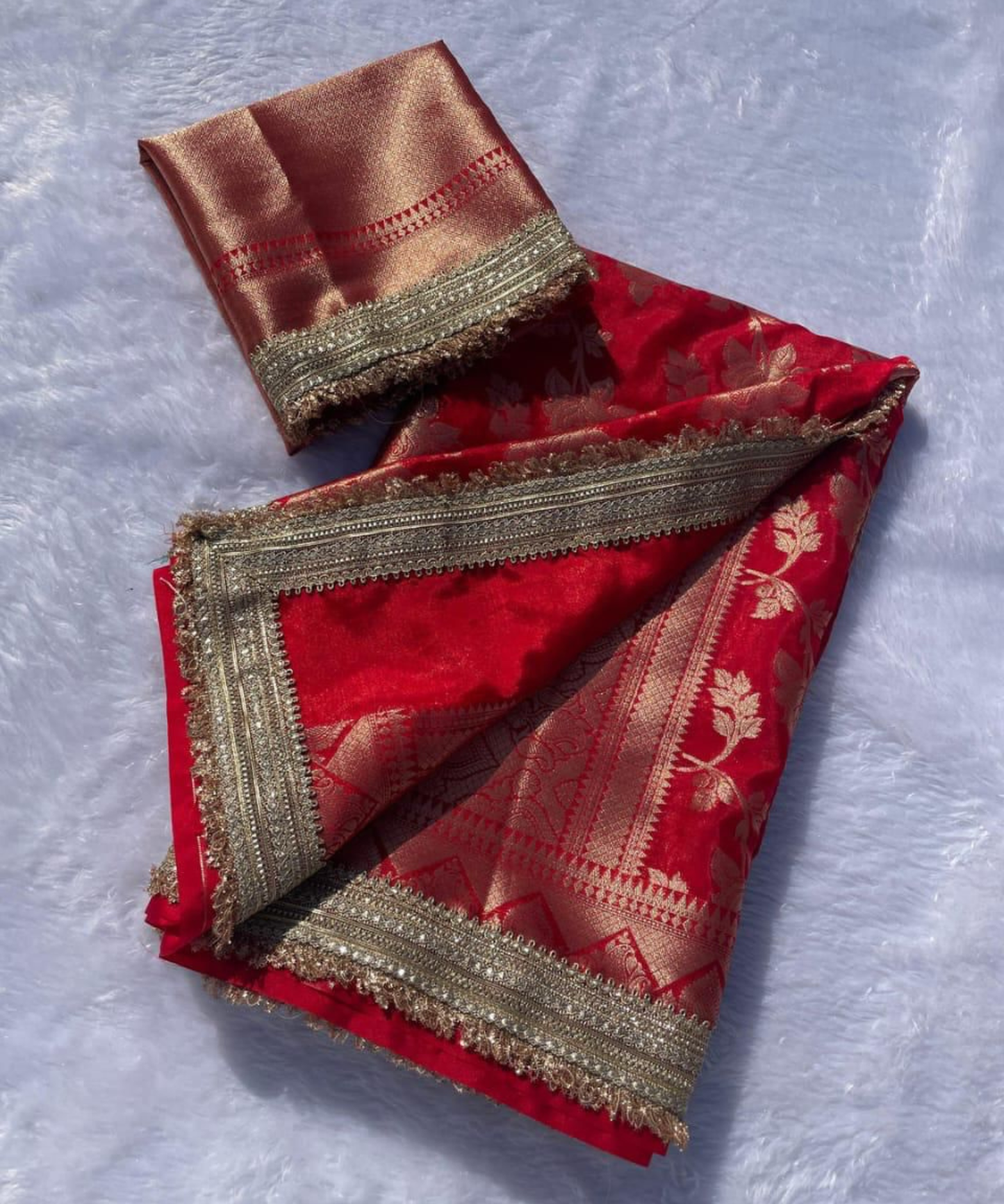Banarasi Soft Khaddi Georgette Silk Saree with Buti Weaving & Lace Border