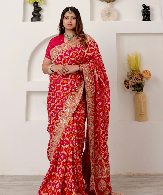 Sindoor Vilas – Pure Georgette Gajji Bandhej Saree