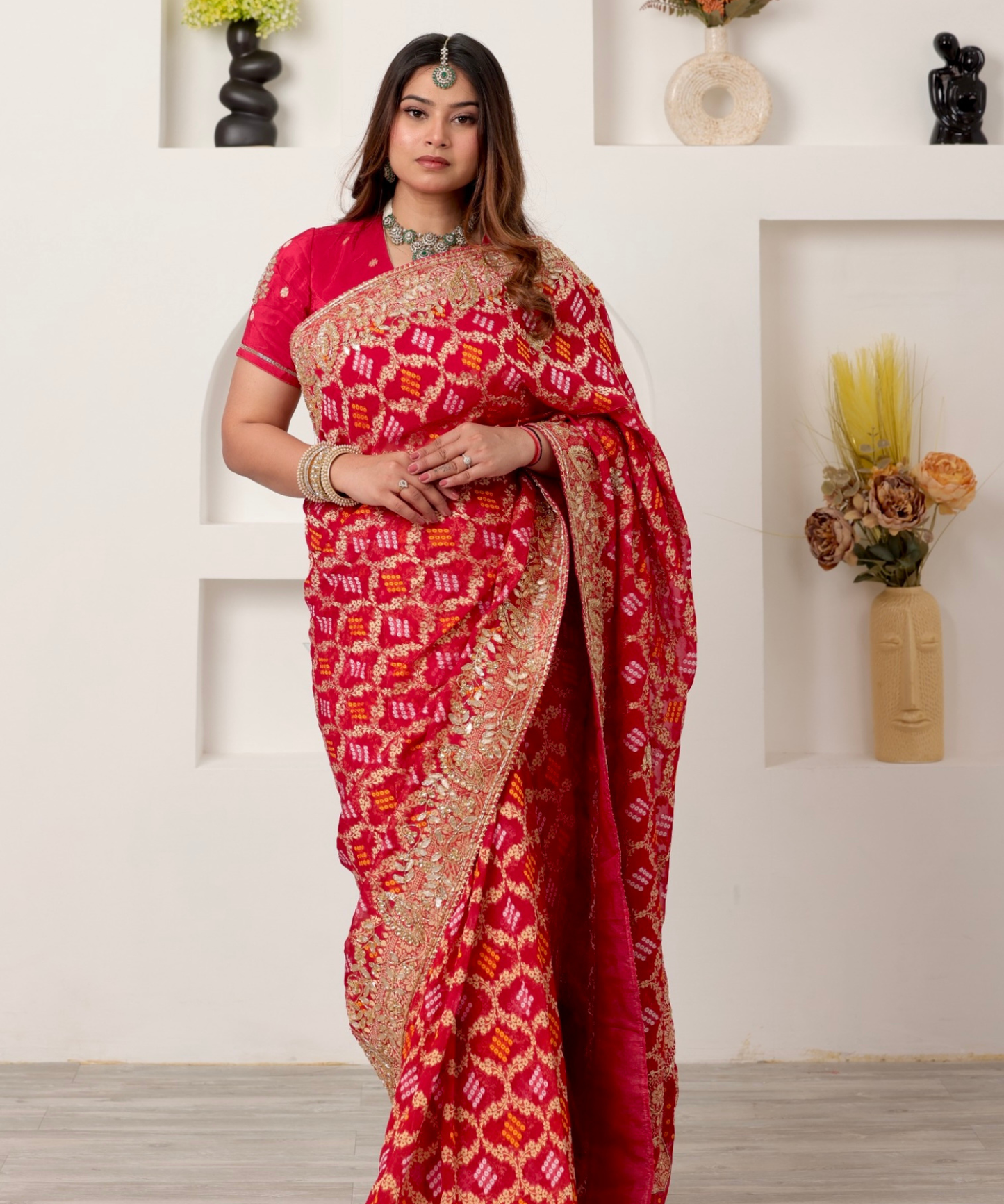 Sindoor Vilas – Pure Georgette Gajji Bandhej Saree