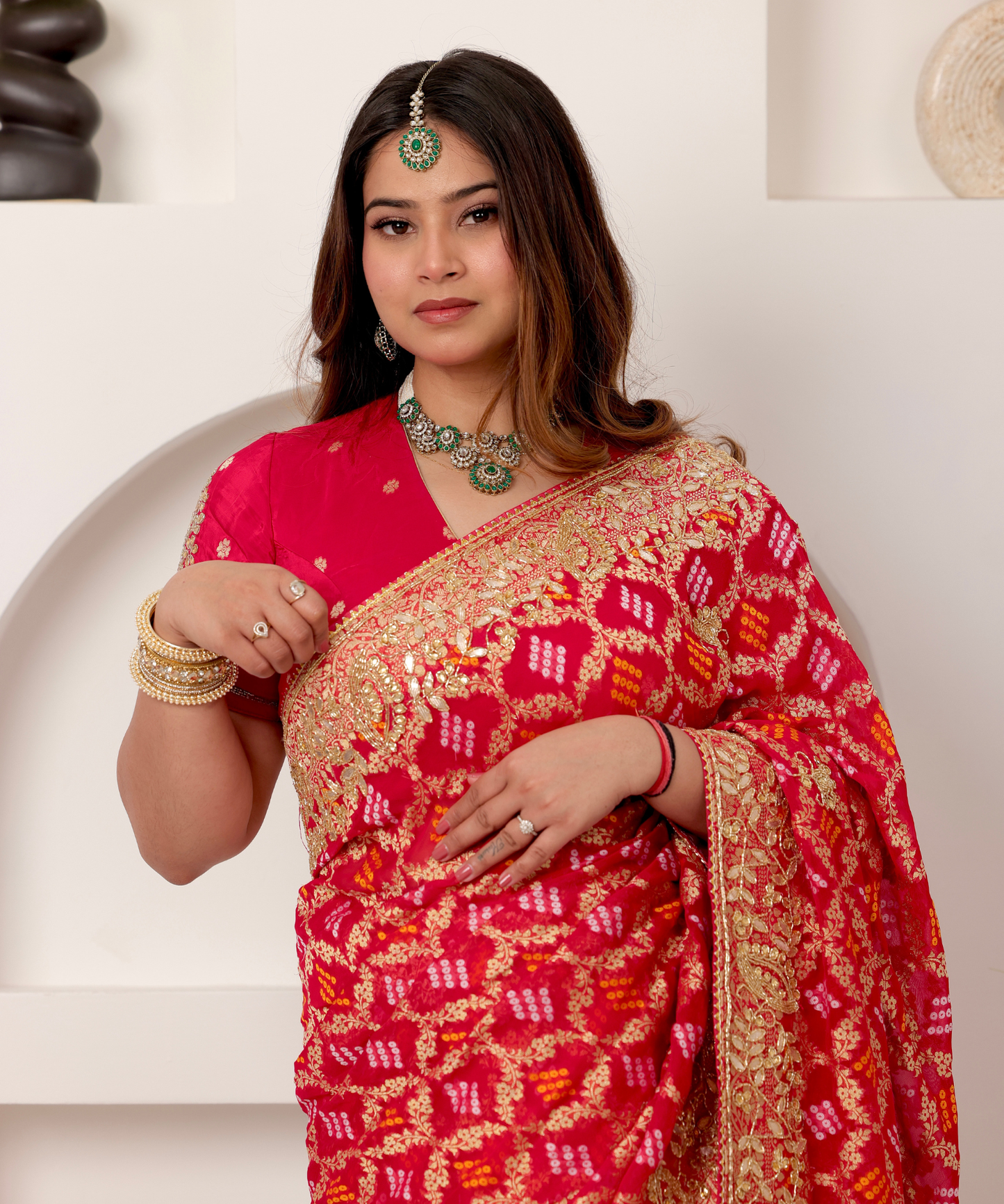 Sindoor Vilas – Pure Georgette Gajji Bandhej Saree