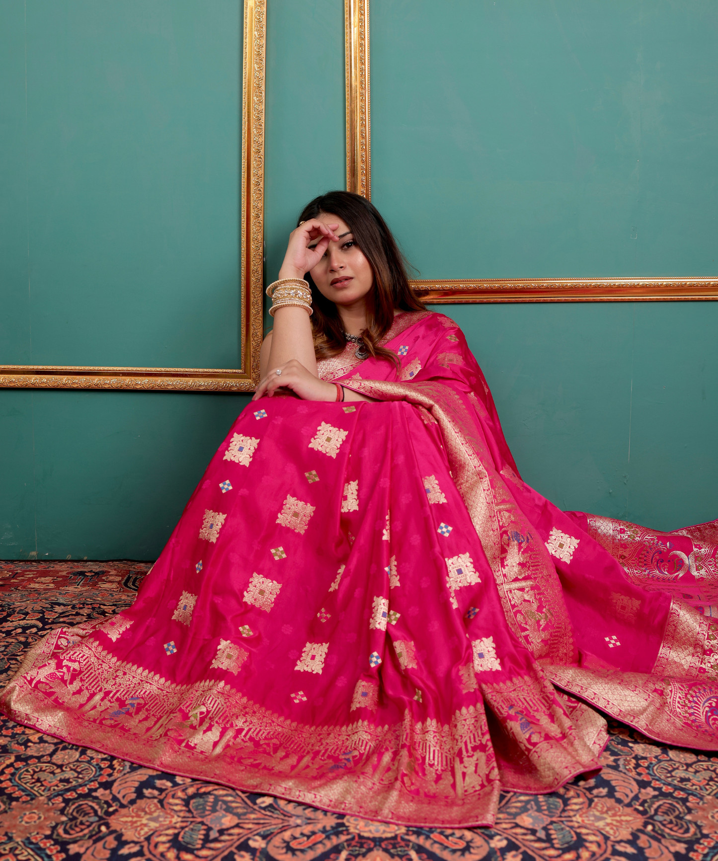 Fuchsia Pink Banarasi Art Silk Saree with Golden Zari Weaving