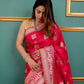 Fuchsia Pink Banarasi Art Silk Saree with Golden Zari Weaving