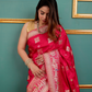 Coral Red Soft Silk Saree with Golden Zari Border