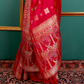 Coral Red Soft Silk Saree with Golden Zari Border