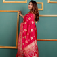 Coral Red Soft Silk Saree with Golden Zari Border