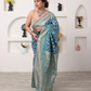 Turquoise Blue Banarasi Silk Saree with Silver Zari Weaving