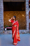 Sindoor Saaj – Karwa Chauth Special Designer Saree in Crimson Red
