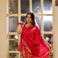 Sindoor Shringar – Karwa Chauth Special Saree in Ruby Red with Golden Detailing