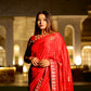 Sindoor Shringar – Karwa Chauth Special Saree in Ruby Red with Golden Detailing