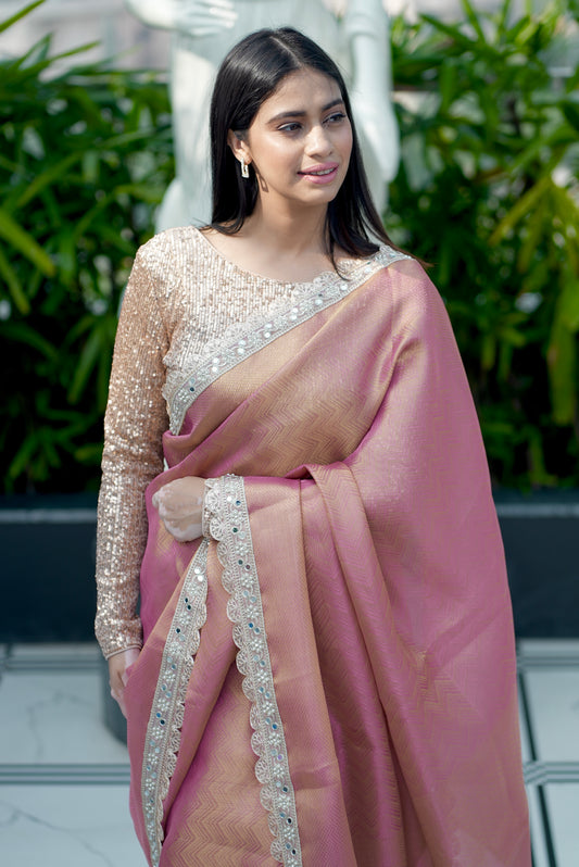 Soft Kanchipuram Tissue Silk Banarasi Saree with Handcrafted Lace Border