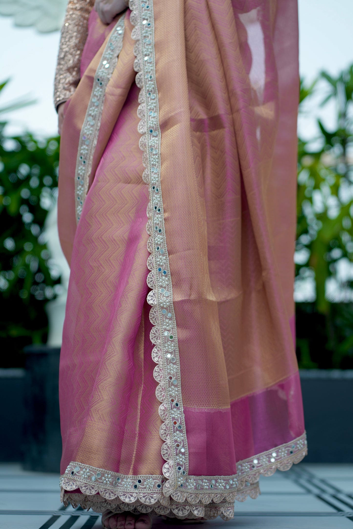 Soft Kanchipuram Tissue Silk Banarasi Saree with Handcrafted Lace Border