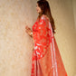 Red Banarasi Soft Georgette Silk Saree with Lace Border