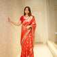 Red Banarasi Soft Georgette Silk Saree with Lace Border