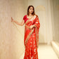 Red Banarasi Soft Georgette Silk Saree with Lace Border