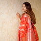 Red Banarasi Soft Georgette Silk Saree with Lace Border