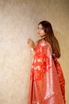 Red Banarasi Soft Georgette Silk Saree with Lace Border
