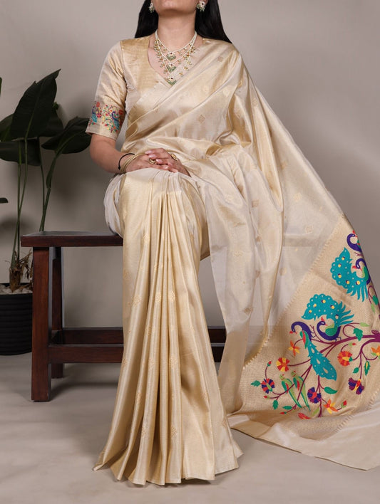 Golden Glow Tissue Paithani Saree