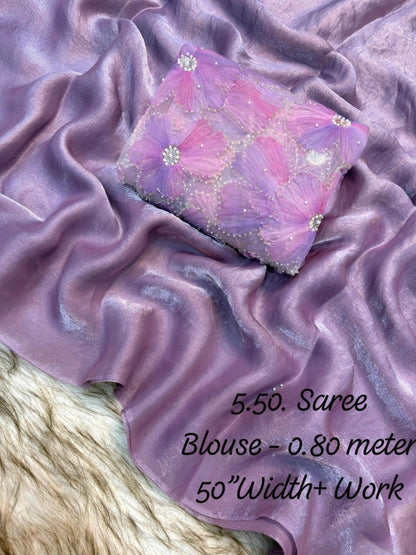 Soft Fandy Satin Silk Designer Saree