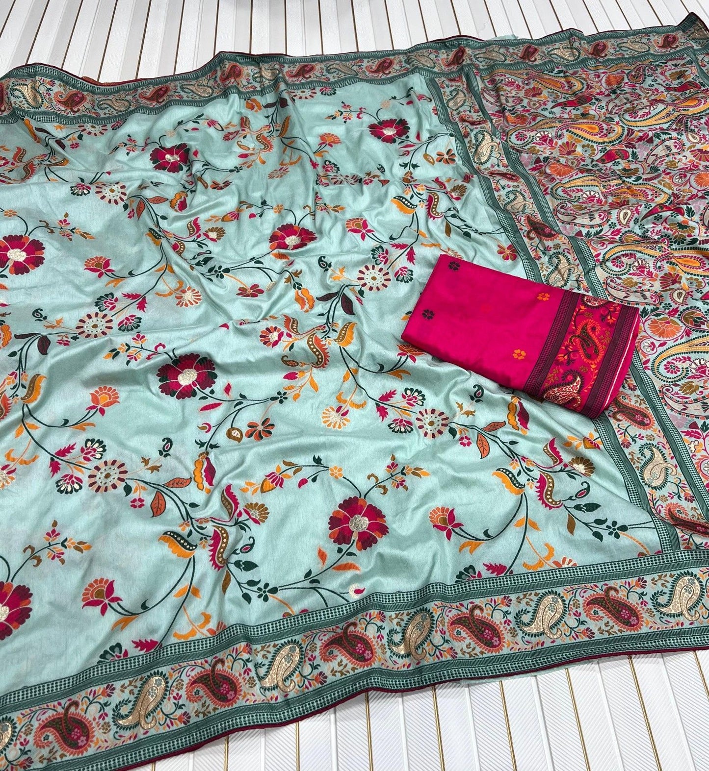 Rajwadi Kashmiri Pashmina Weaving Saree