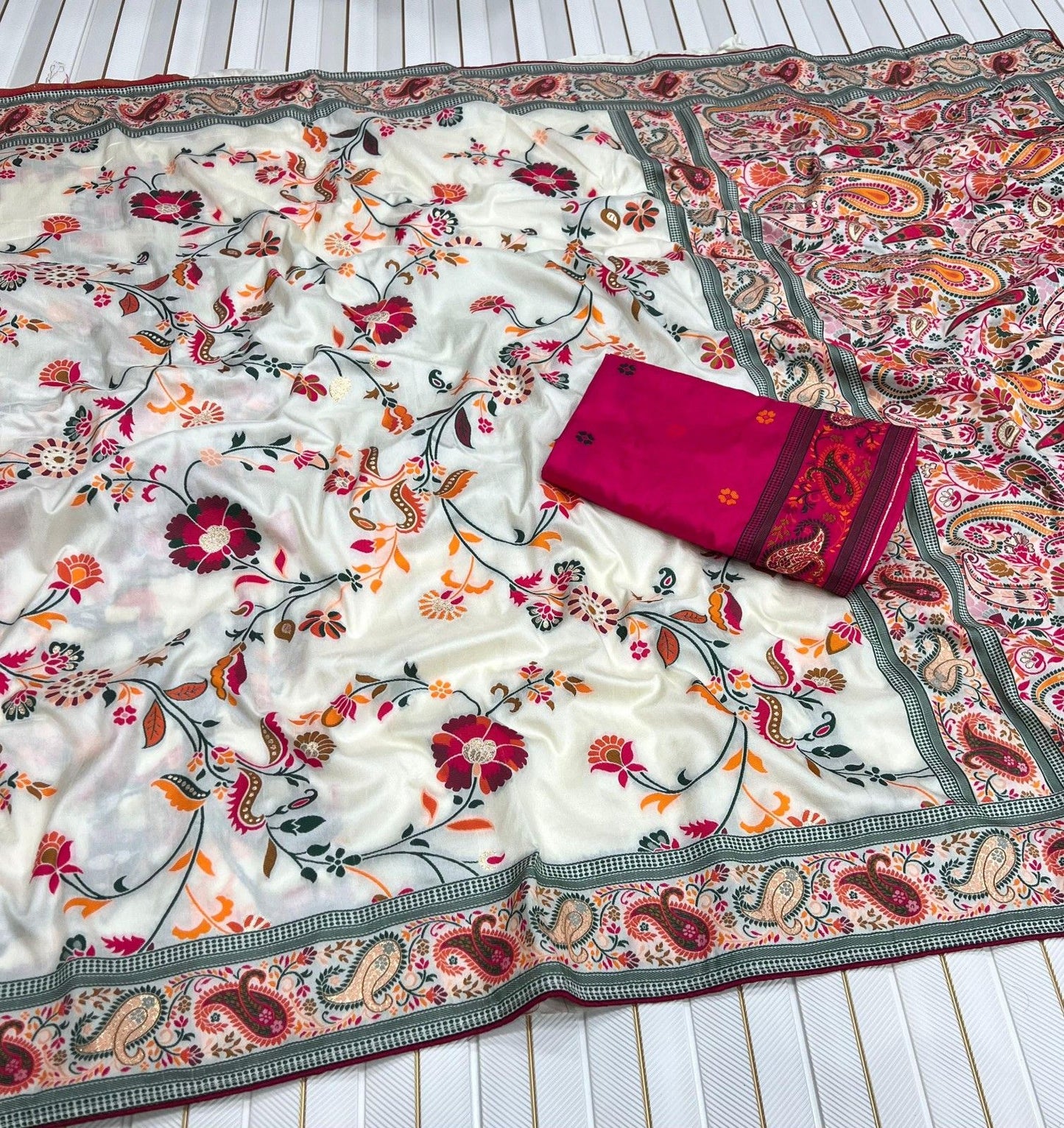 Rajwadi Kashmiri Pashmina Weaving Saree